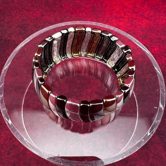 NINE WEST BRACELET CHUNKY GEOMETRIC METAL SILVER COPPER BLACK - Picture 2 of 7